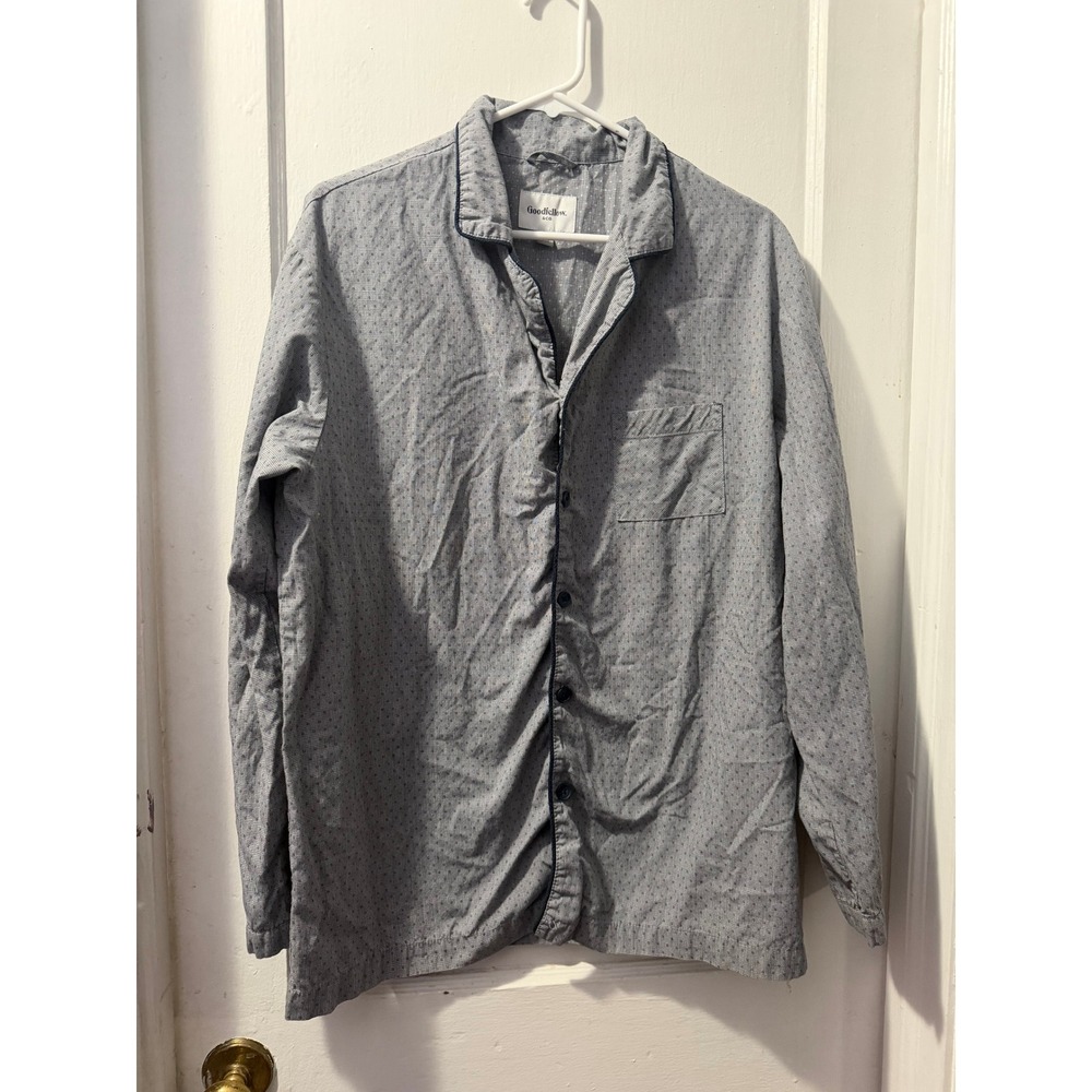 Goodfellow & Co Mens Pajama Top Blue Micro Print Button Down Long Sleeve Large